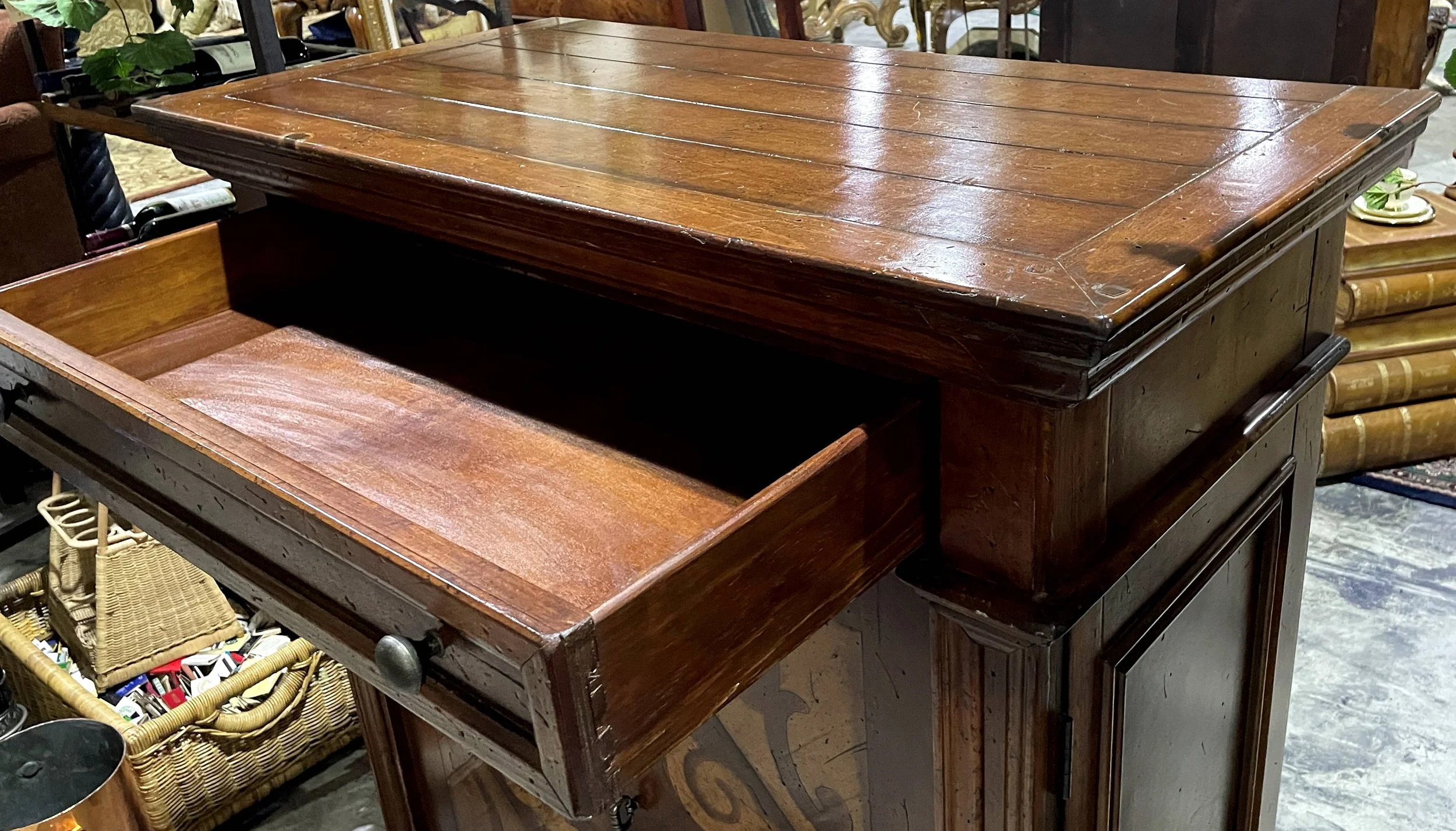 Encore Furniture Gallery-Vintage European Inlaid Wood Wine Storage